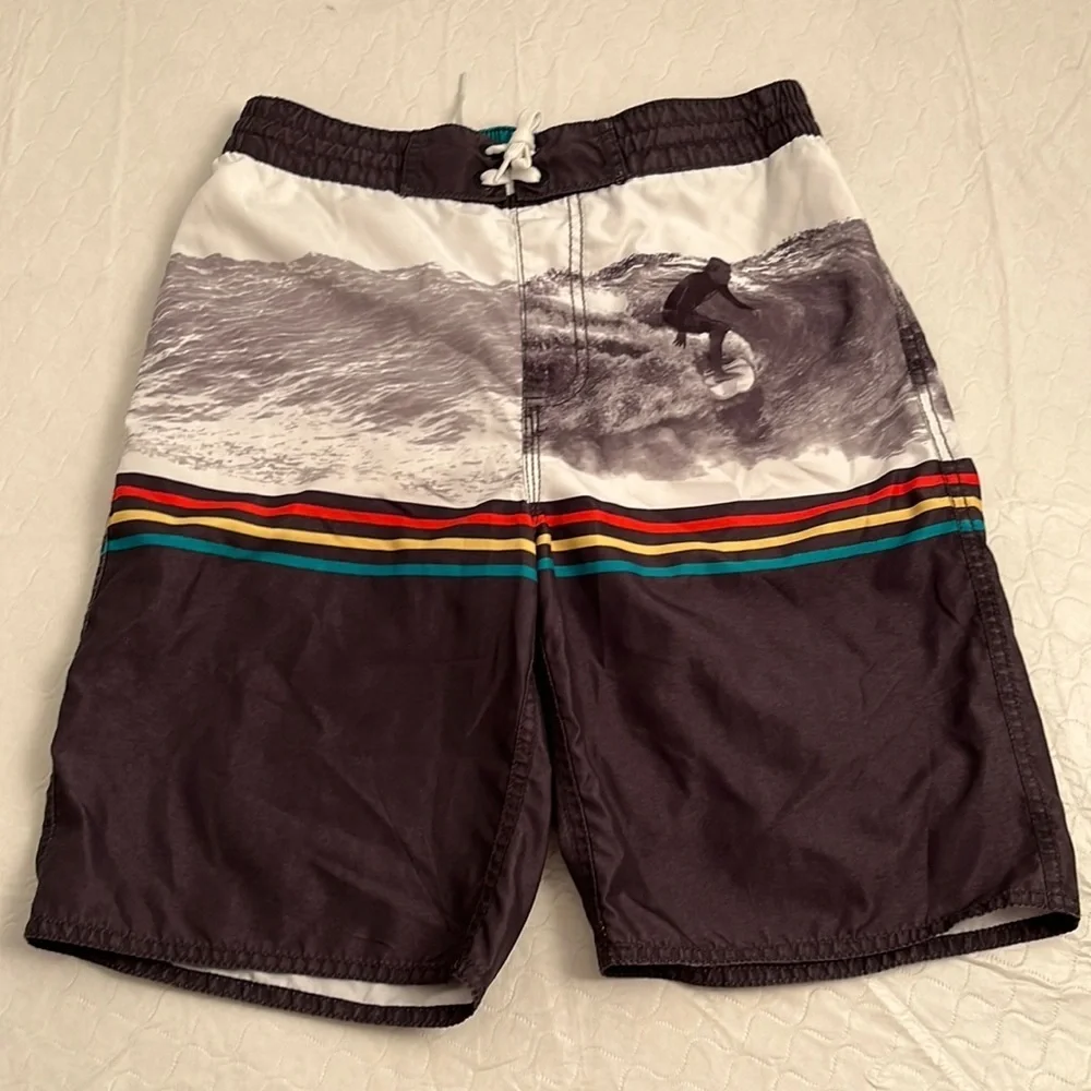 Old Navy mesh lined swim trunks black white multicolor XL = 14/16